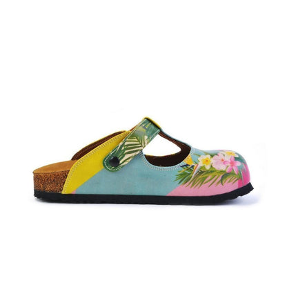 Blue & Pink Floral Color Block T-Strap Mule CAL1502 (774933479520)