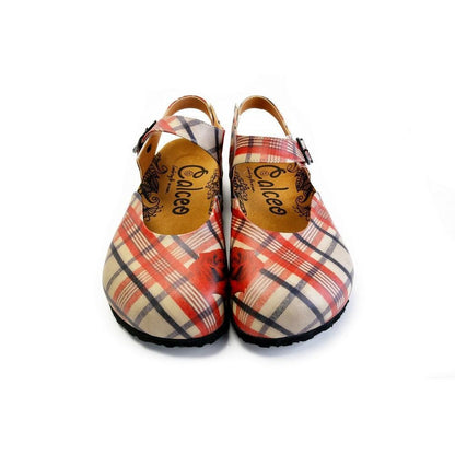 Red, Beige, Black Lines and Red Rose Patterned Clogs - CAL1601 (774941114464)