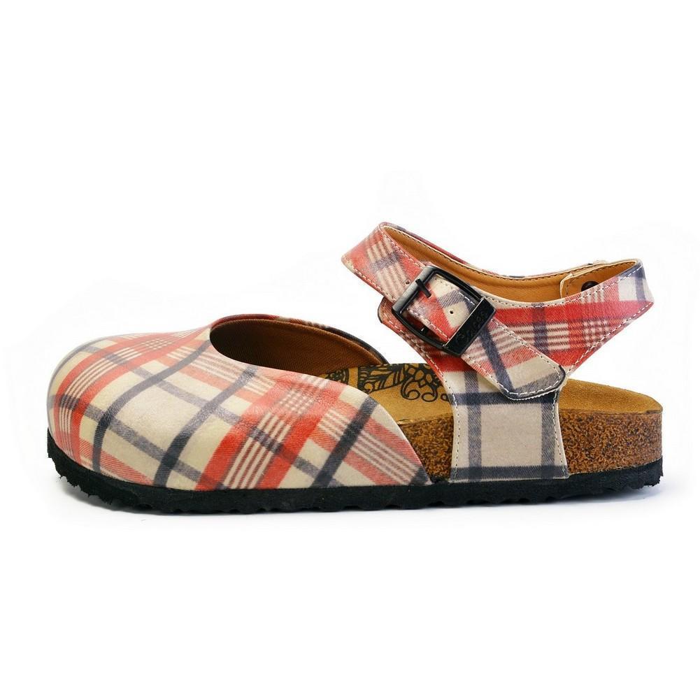 Red, Beige, Black Lines and Red Rose Patterned Clogs - CAL1601 (774941114464)