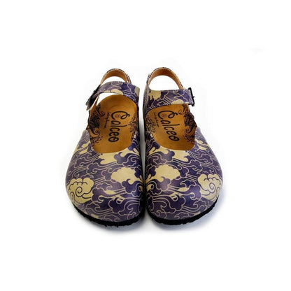 Dark Blue and Cream Windy Clouds Patterned Clogs - CAL1602 (774941245536)