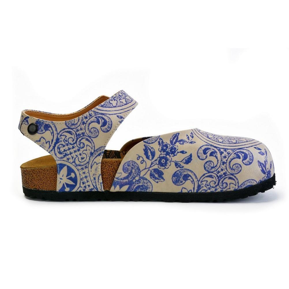 Blue and Beige Flowers Patterned Clogs - CAL1603 (774941376608)