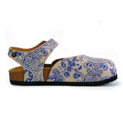 Blue and Beige Flowers Patterned Clogs - CAL1603 (774941376608)