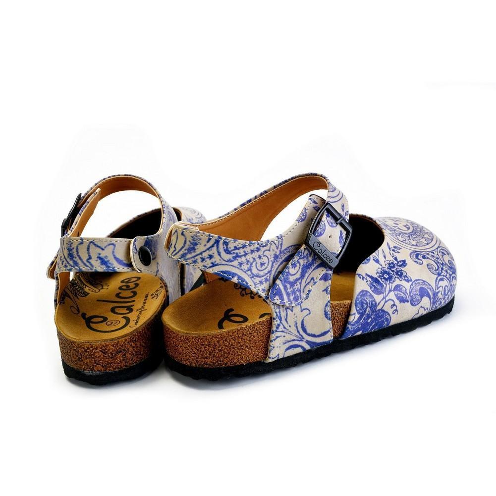 Blue and Beige Flowers Patterned Clogs - CAL1603 (774941376608)
