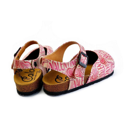 Beige and Red Color, Heart Patterned, Valentines Day Written Patterned Clogs - CAL1605 (774941540448)