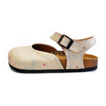 Beige, Blue, Red Sail and Bridge Color, Istanbul Written Patterned Clogs - CAL1607 (774941769824)