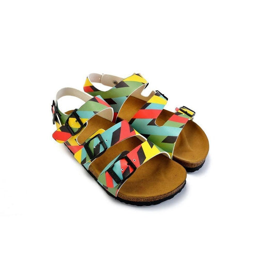 Green, Yellow, Black, Blue Colored Strip Patterned Clogs - CAL1901 (774934429792)