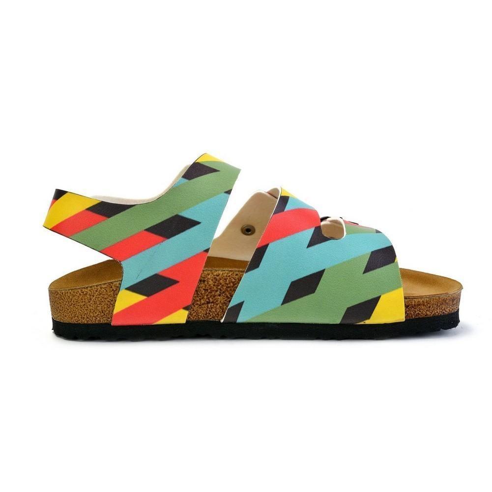 Green, Yellow, Black, Blue Colored Strip Patterned Clogs - CAL1901 (774934429792)