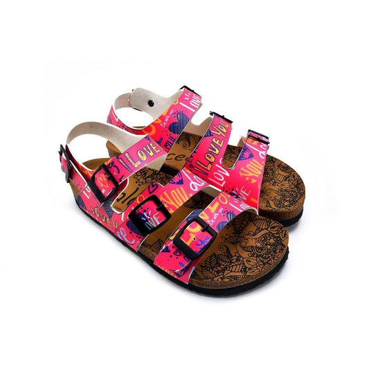 Pink, Yellow Color Hearts Pattern and Love Written Patterned Clogs - CAL1907 (774944718944)