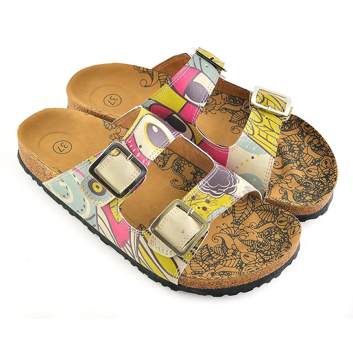 Blue & Pink Owl Two-Strap Buckle Sandal CAL205 (737682620512)