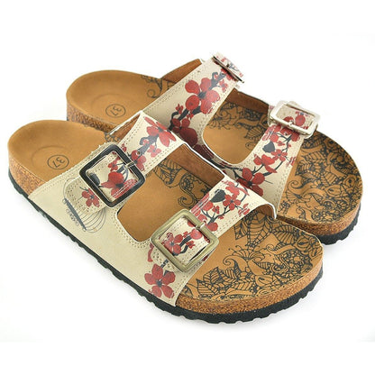 Cream & Red Floral Two-Strap Buckle Sandal CAL207 (737699856480)