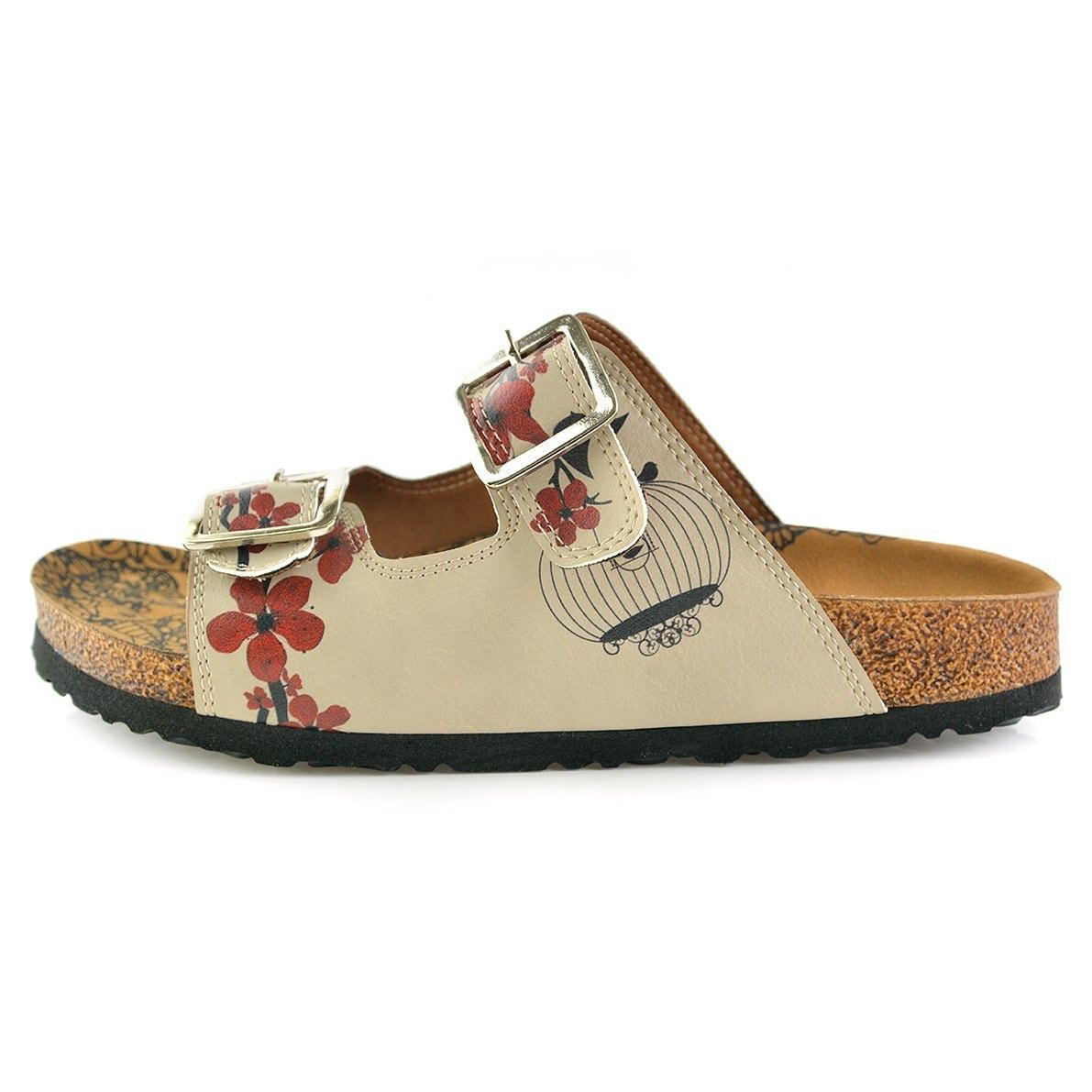 Cream & Red Floral Two-Strap Buckle Sandal CAL207 (737699856480)