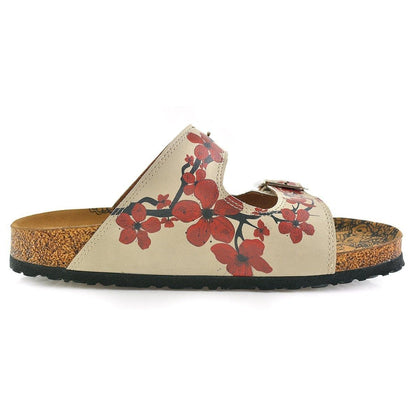 Cream & Red Floral Two-Strap Buckle Sandal CAL207 (737699856480)