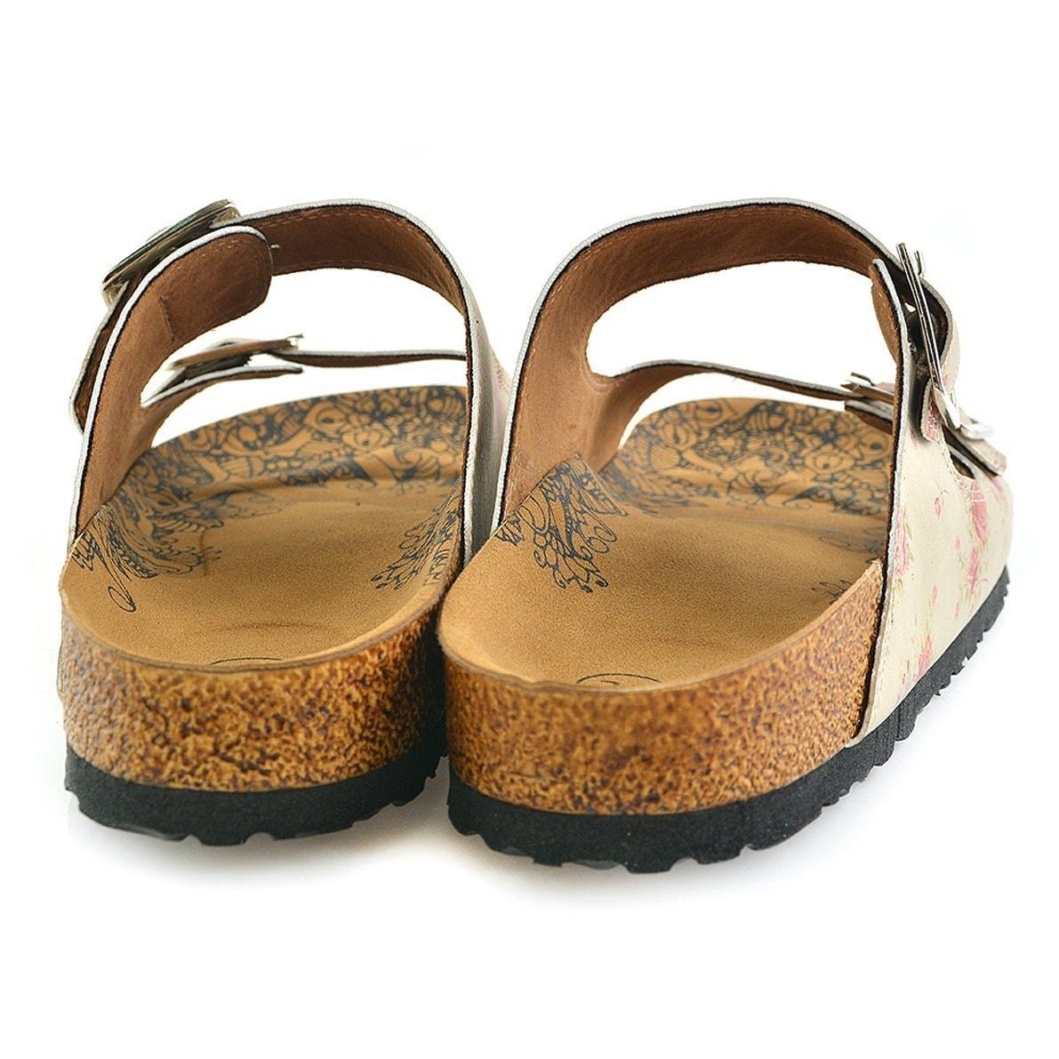 Cream & Pink Roses Two-Strap Buckle Sandal CAL209 (737682522208)