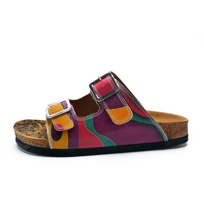 Purple, Green, Orange Color Wavy Strip Patterned Sandal - CAL211 (774942326880)