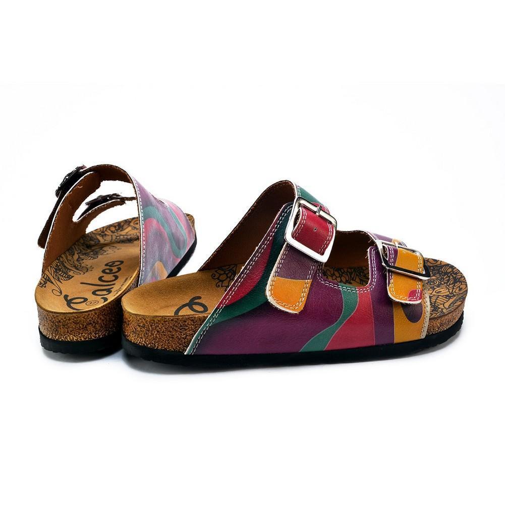 Purple, Green, Orange Color Wavy Strip Patterned Sandal - CAL211 (774942326880)