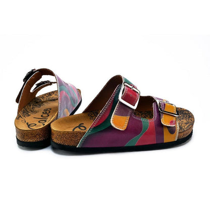 Purple, Green, Orange Color Wavy Strip Patterned Sandal - CAL211 (774942326880)