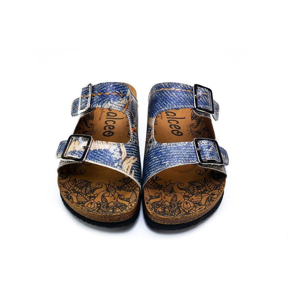 Blue and Cream Jeans Patterned Sandal - CAL212 (774942490720)