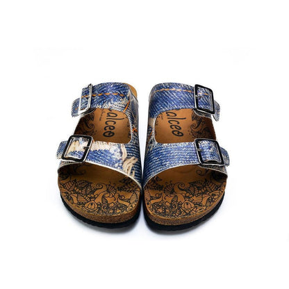 Blue and Cream Jeans Patterned Sandal - CAL212 (774942490720)
