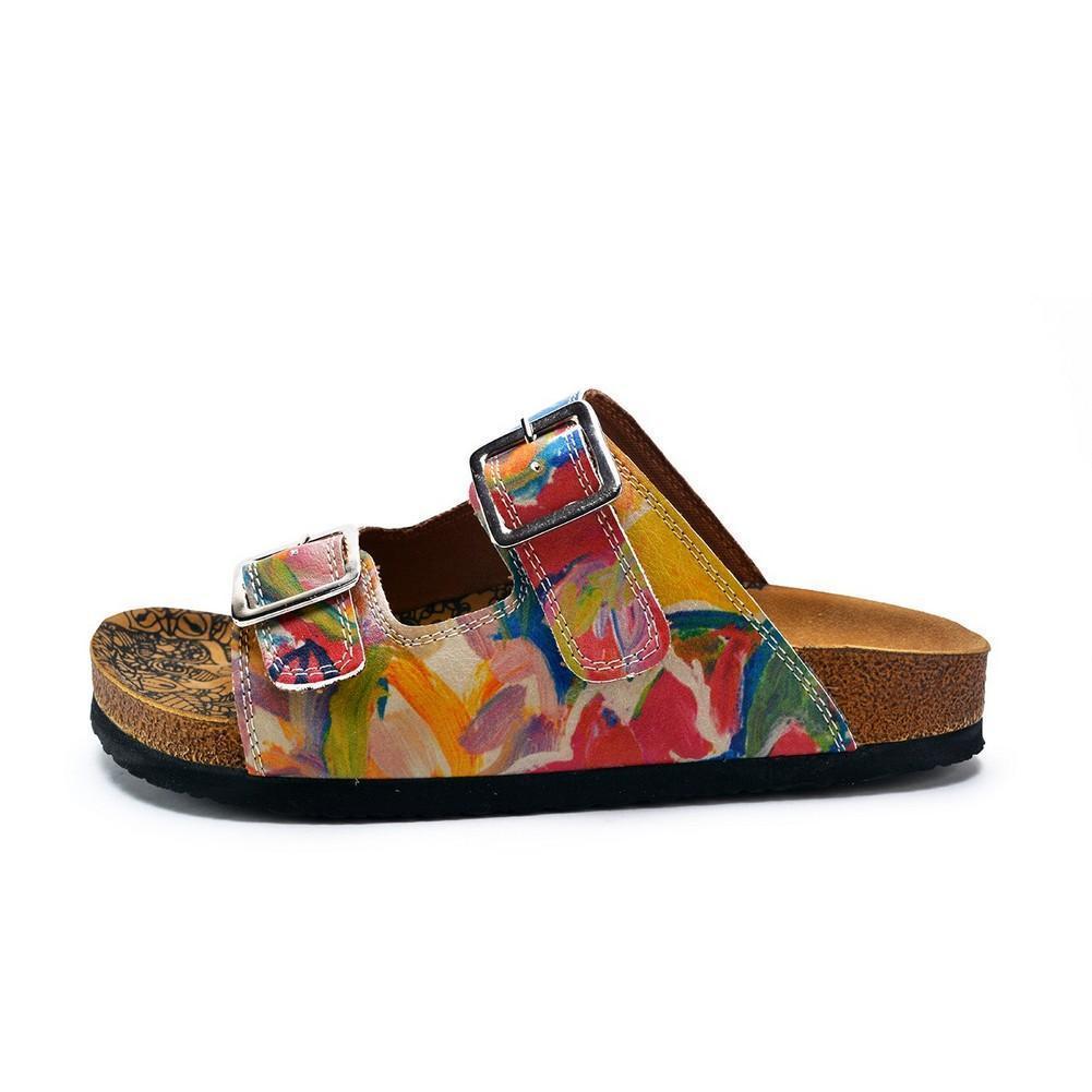 Red and Blue Oil Color Patterned Sandal - CAL214 (774942752864)