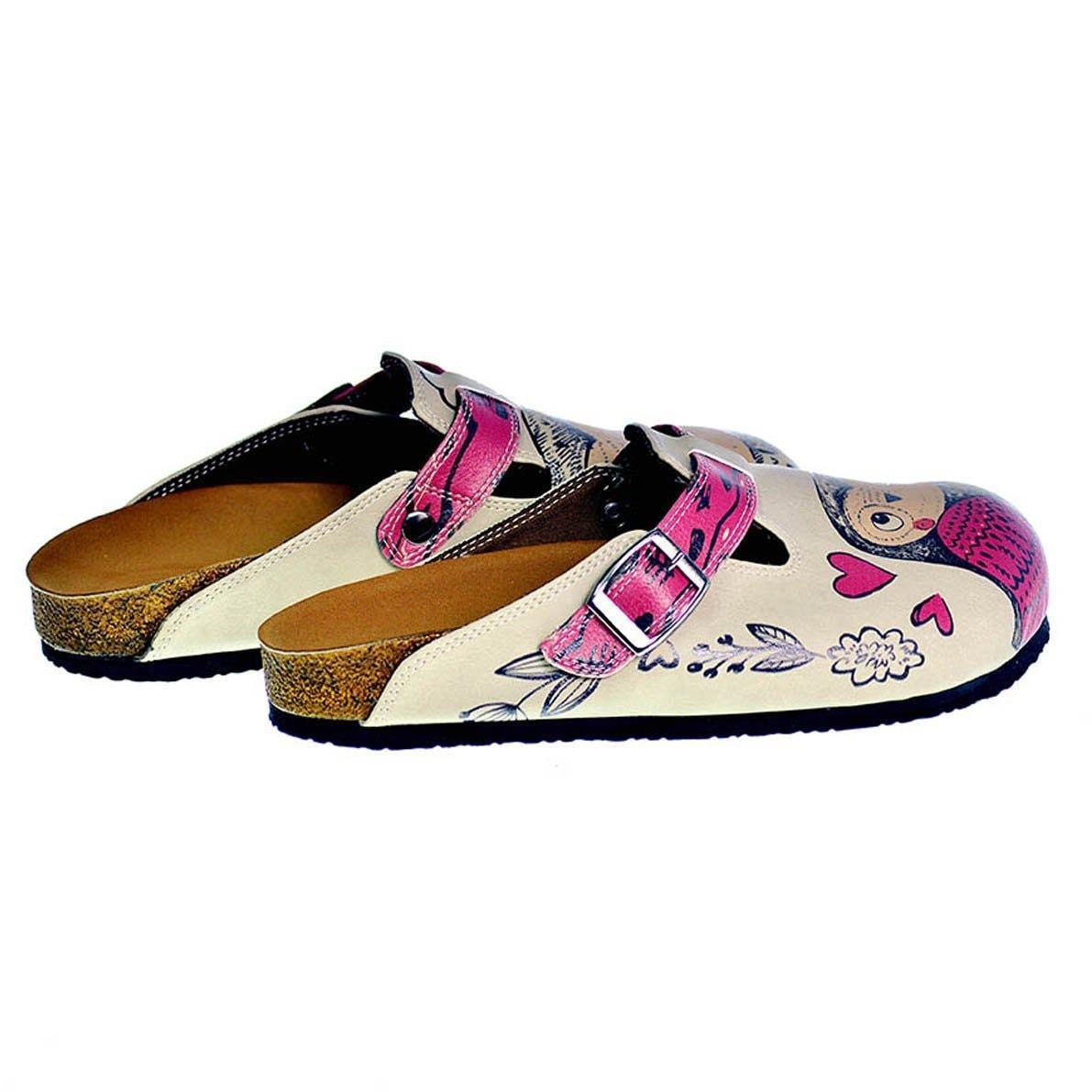 Cream & Pink Love Owls Clogs CAL316 (737681899616)