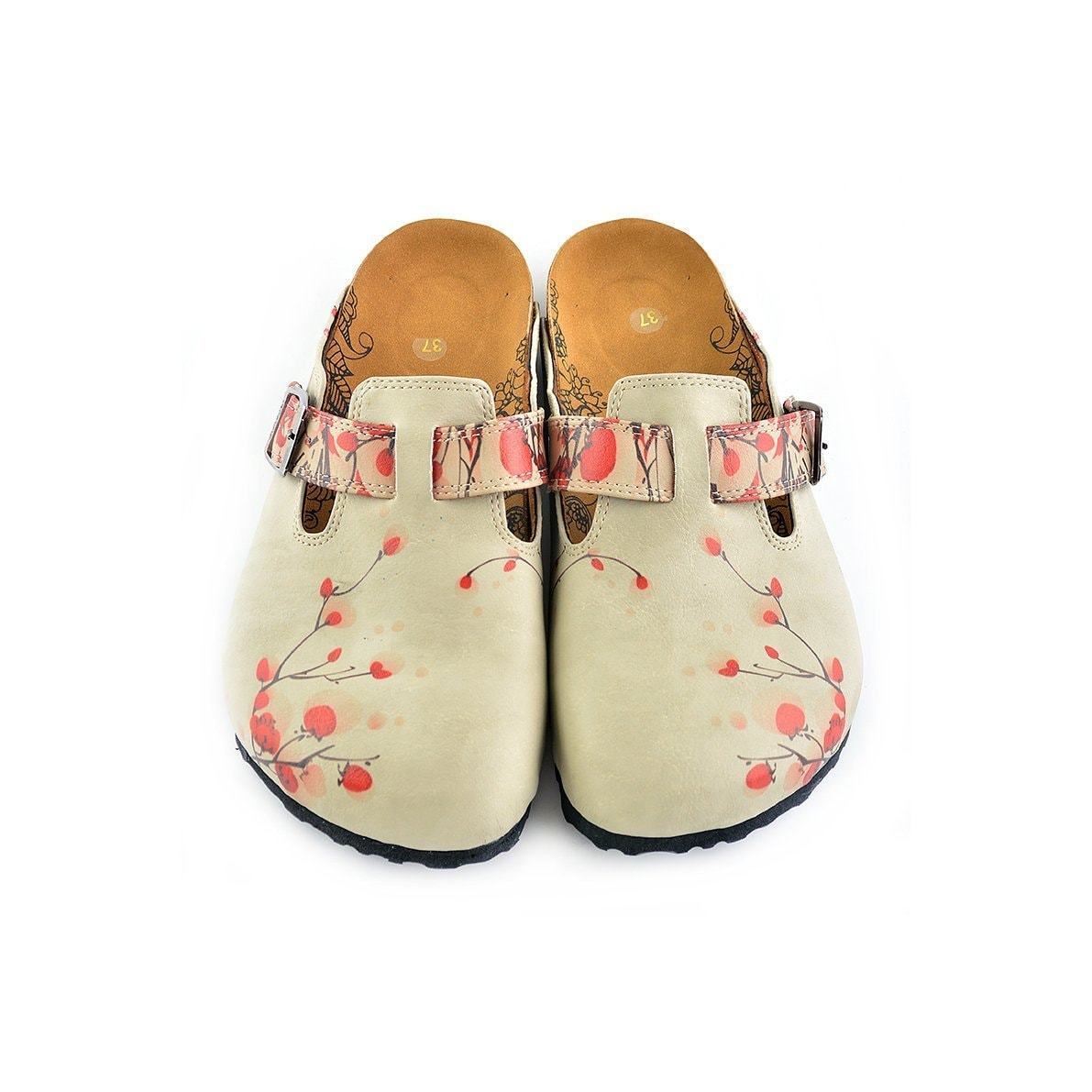 Cream & Red Floral Clogs CAL340 (737699758176)