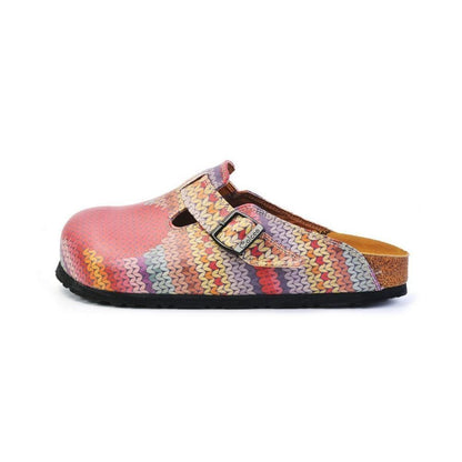 Red & Purple Heart Knit Print Slip-On Mule CAL367 (774935052384)