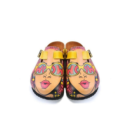 Pink & Yellow Wow Woman Slip-On Mule CAL373 (774935576672)