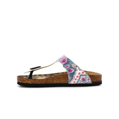 White & Pink Medallion T-Strap Sandal CAL504