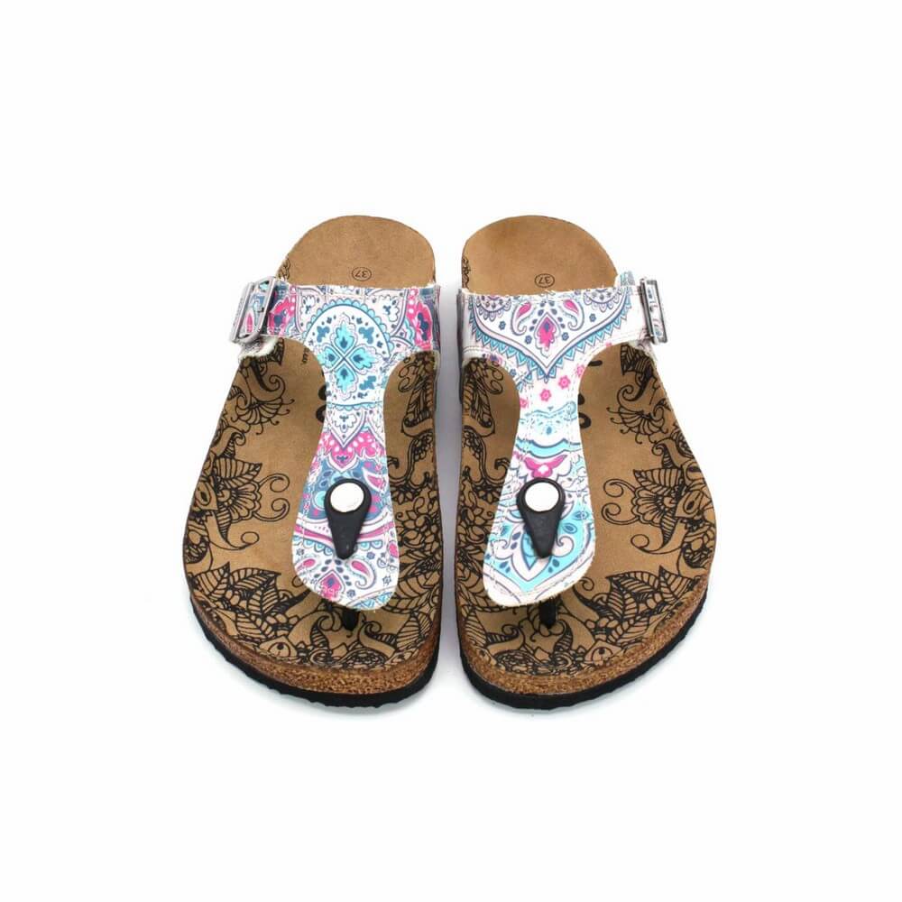 White & Pink Medallion T-Strap Sandal CAL504