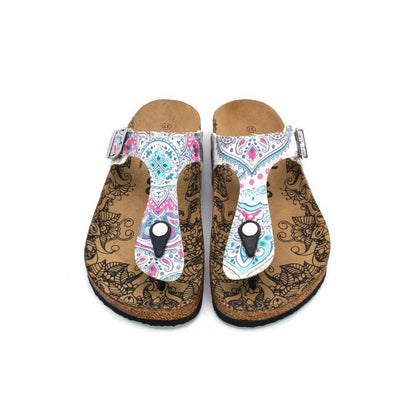 White & Pink Medallion T-Strap Sandal CAL504