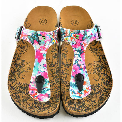 Pink & Blue Floral T-Strap Sandal CAL505 (737680982112)