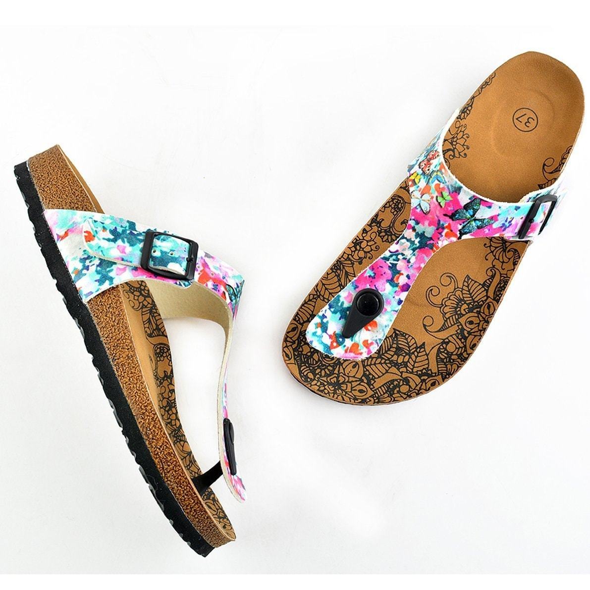 Pink & Blue Floral T-Strap Sandal CAL505 (737680982112)