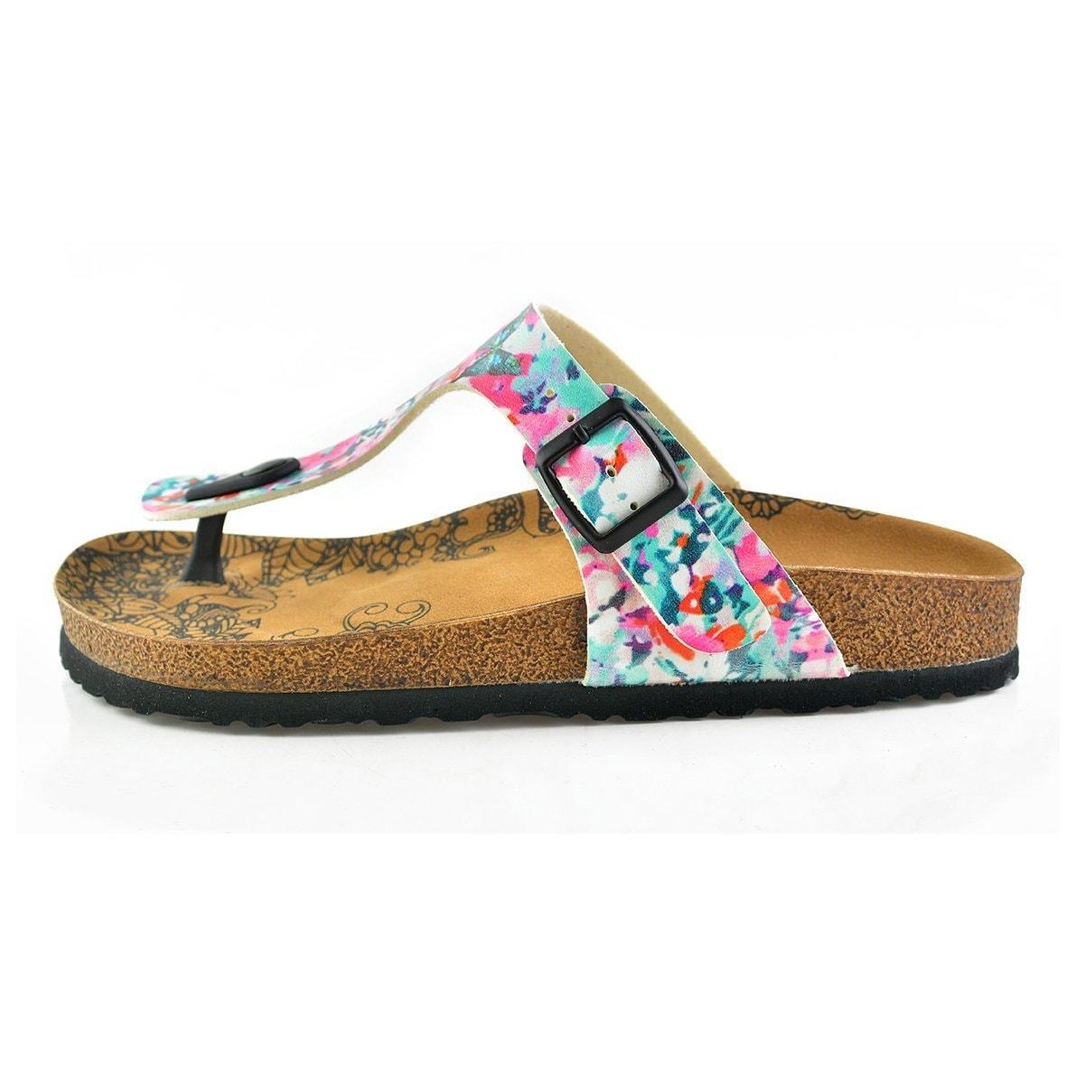 Pink & Blue Floral T-Strap Sandal CAL505 (737680982112)