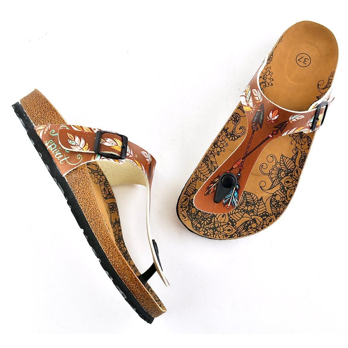 Brown Arrow T-Strap Sandal CAL510 (737680719968)