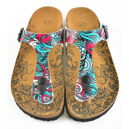 Turquoise & Pink Abstract T-Strap Sandal CAL511 (737680687200)