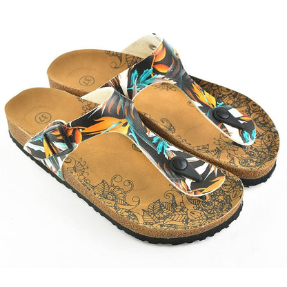 Black & Orange Leaves T-Strap Sandal CAL514 (737680425056)