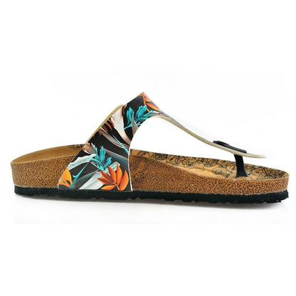 Black & Orange Leaves T-Strap Sandal CAL514 (737680425056)