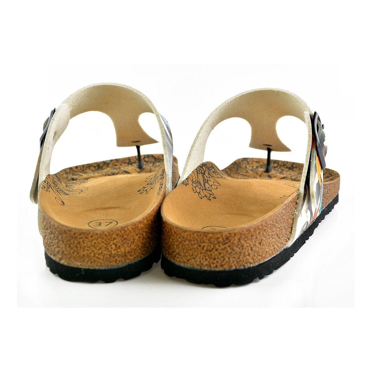 Black & Orange Leaves T-Strap Sandal CAL514 (737680425056)