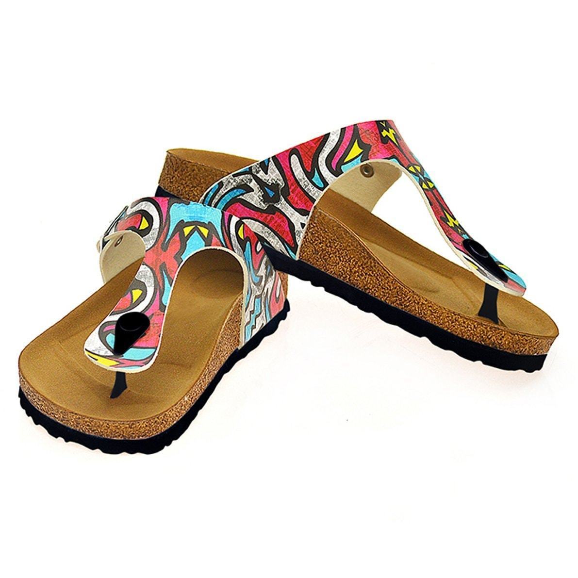 Red & Blue Geometric T-Strap Sandal CAL515 (737680359520)