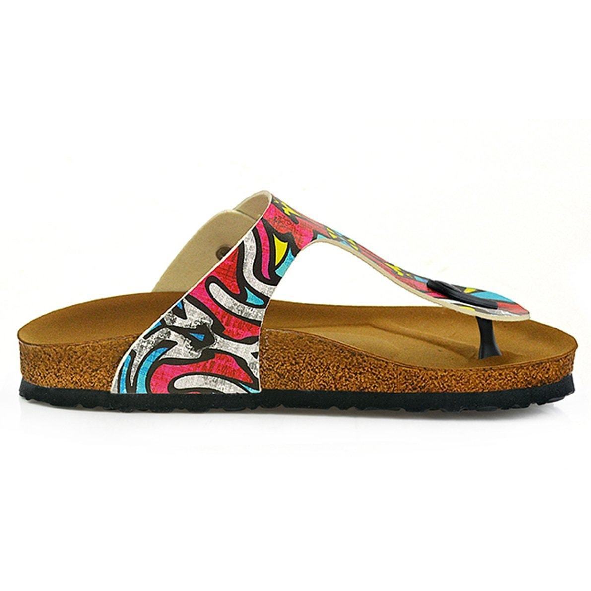 Red & Blue Geometric T-Strap Sandal CAL515 (737680359520)