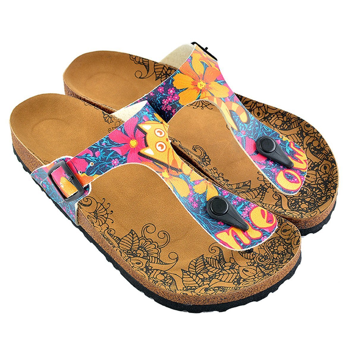 Yellow & Blue Meow T-Strap Sandal CAL517 (737680261216)