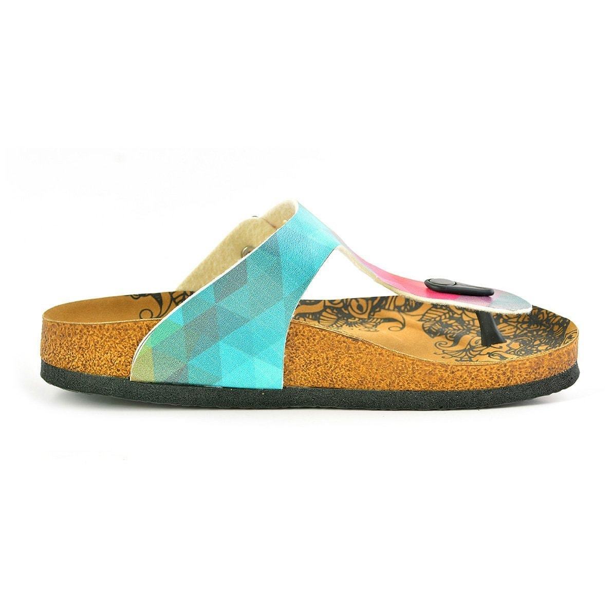 Green & Red Abstract T-Strap Sandal CAL522 (737679966304)