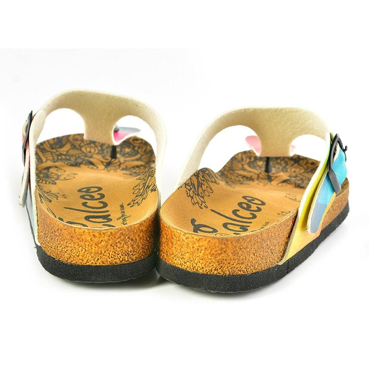 Green & Red Abstract T-Strap Sandal CAL522 (737679966304)