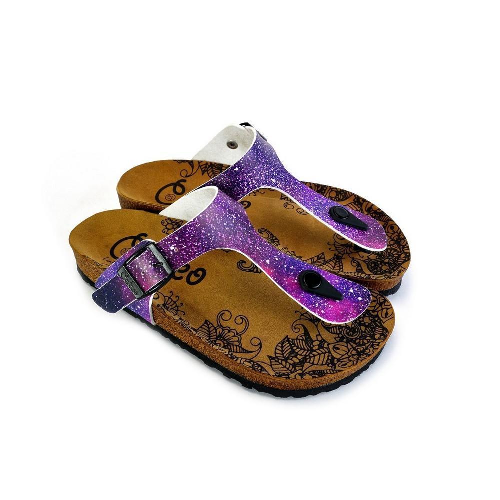 Purple, Blue, Pink Colored Space Star Bright, Patterned Sandal - CAL525 (774935838816)