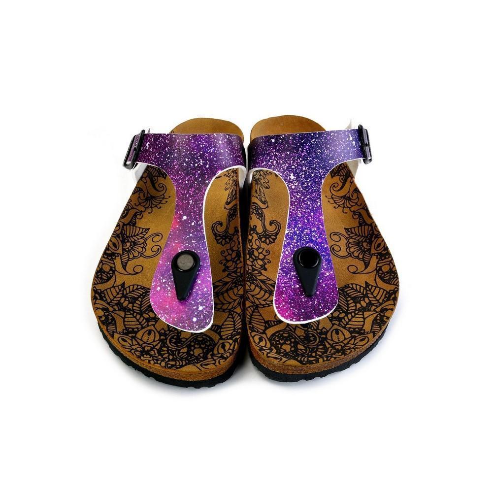 Purple, Blue, Pink Colored Space Star Bright, Patterned Sandal - CAL525 (774935838816)