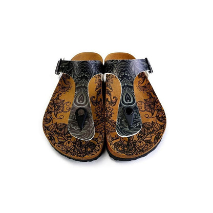 Black and Grey Patterned Flowers Sandal - CAL529 (774936232032)