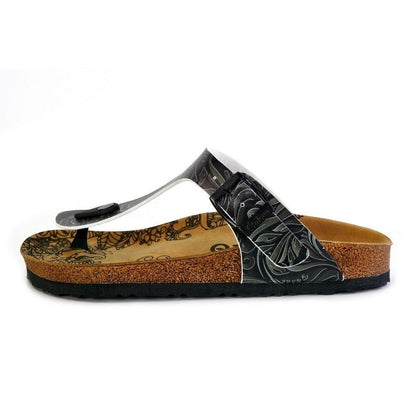 Black and Grey Patterned Flowers Sandal - CAL529 (774936232032)