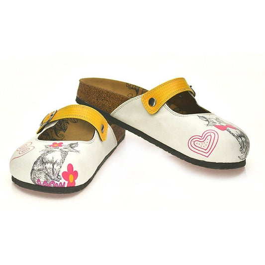 White & Yellow Cat Clogs CAL805 (737679474784)