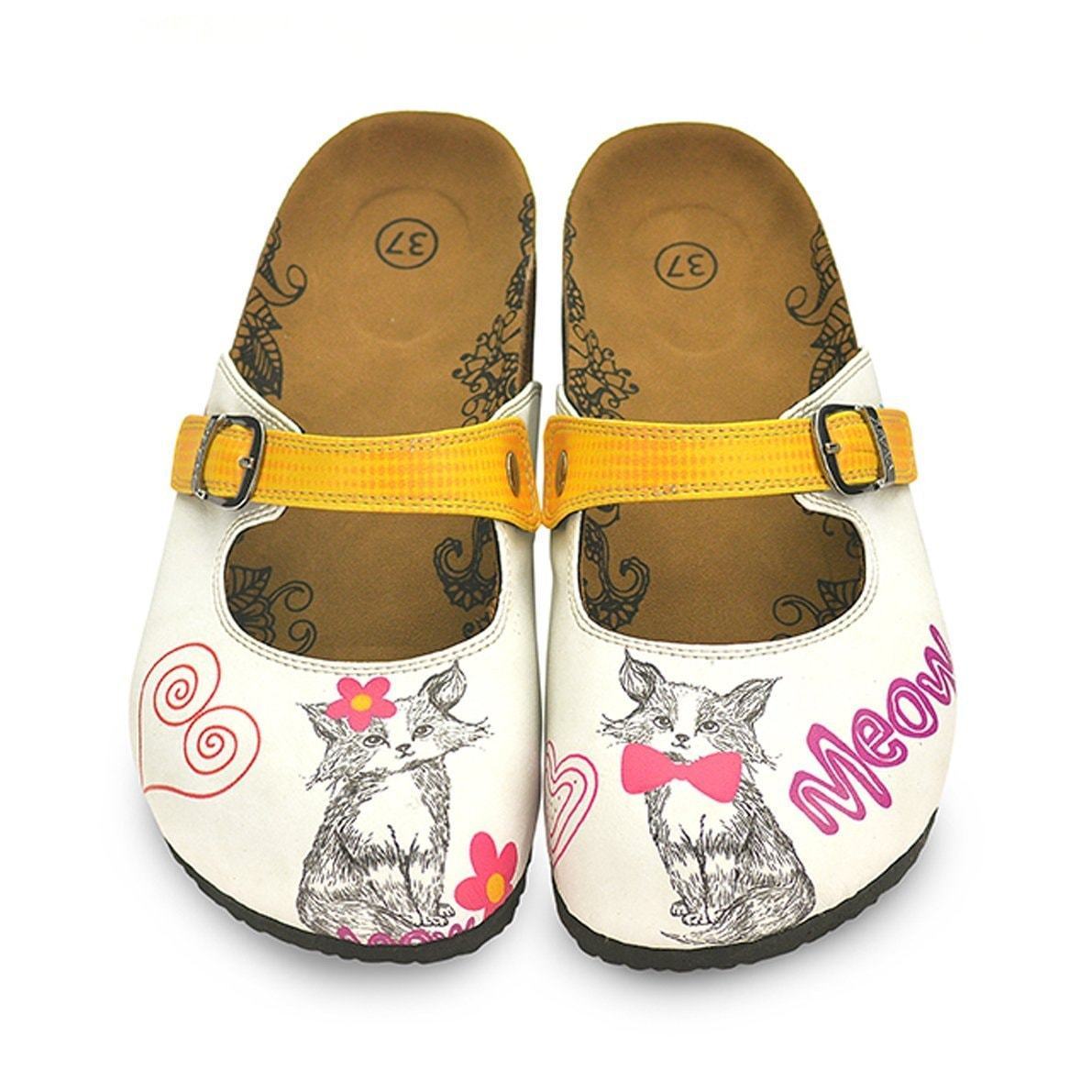 White & Yellow Cat Clogs CAL805 (737679474784)