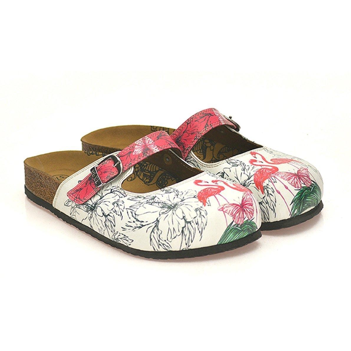White & Pink Flamingo Clogs CAL806 (737679442016)
